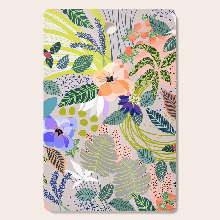 Wander, Floral Colorful Summer Modern Bohemian Illustration, Nature Blush Botanical Tropical Garden Cutting Board Gallery Image 1