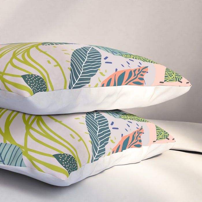 Wander, Floral Colorful Summer Modern Bohemian Illustration, Nature Blush Botanical Tropical Garden Pillow Sham Gallery Image 3