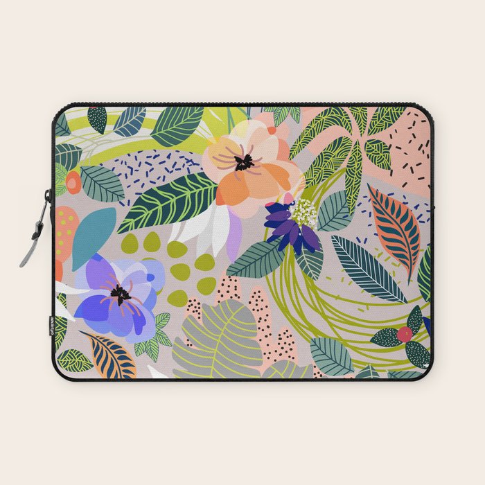 Wander, Floral Colorful Summer Modern Bohemian Illustration, Nature Blush Botanical Tropical Garden Laptop Sleeve Gallery Image 1