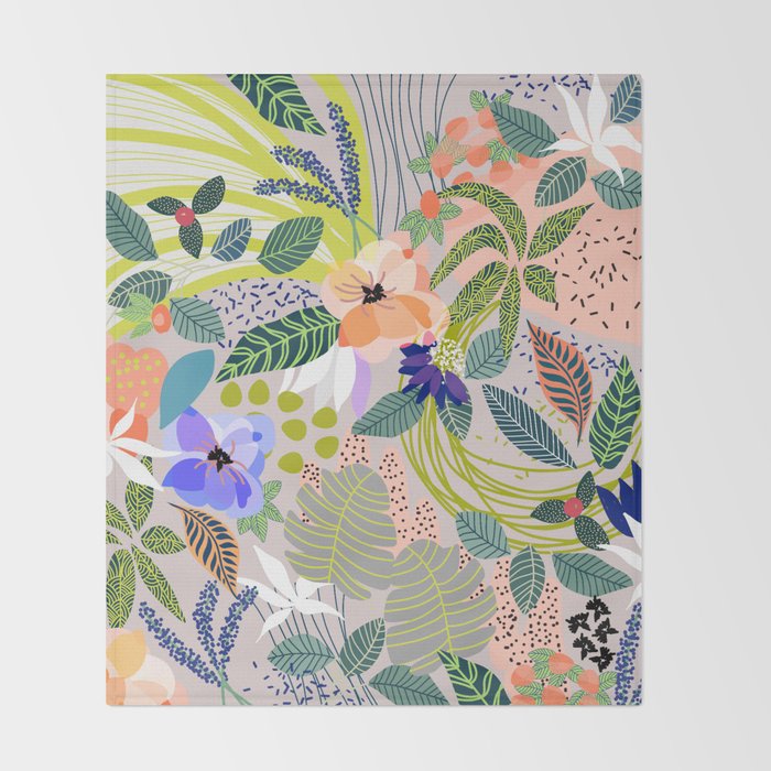 Wander, Floral Colorful Summer Modern Bohemian Illustration, Nature Blush Botanical Tropical Garden Throw Blanket Gallery Image 2