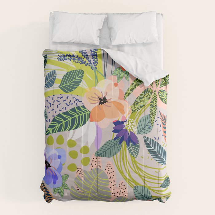 Wander, Floral Colorful Summer Modern Bohemian Illustration, Nature Blush Botanical Tropical Garden Comforter Gallery Image 6