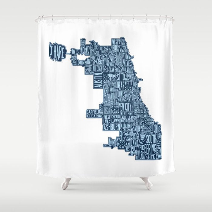 Chicago Neighborhood Map Shower Curtain Gallery Image 1