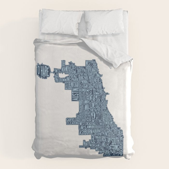 Chicago Neighborhood Map Duvet Cover Gallery Image 1