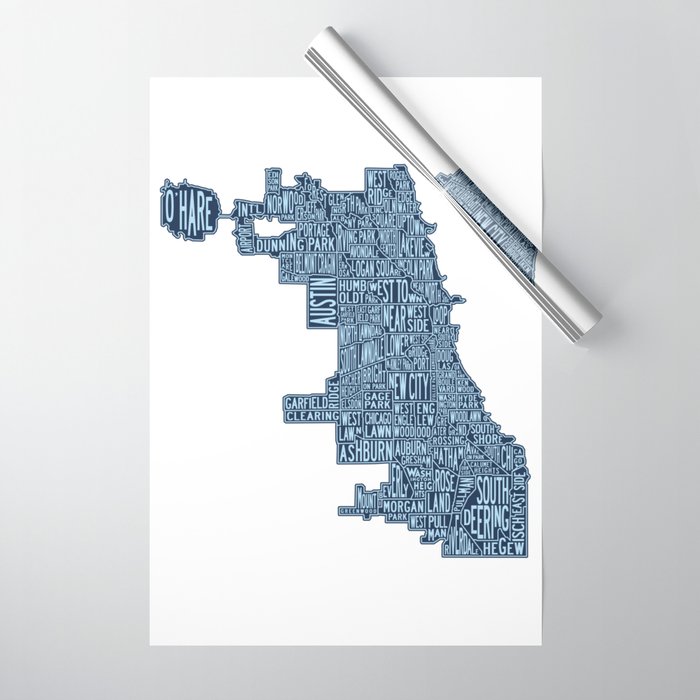 Chicago Neighborhood Map Wrapping Paper Gallery Image 1