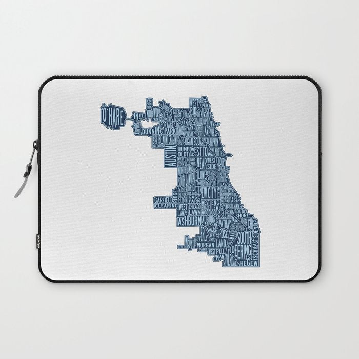 Chicago Neighborhood Map Laptop Sleeve Gallery Image 1