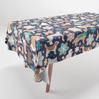 Catching ice and sweetness // navy blue background gingerbread white brown grey and dogs and snowflakes turquoise details Tablecloth Gallery Image 1
