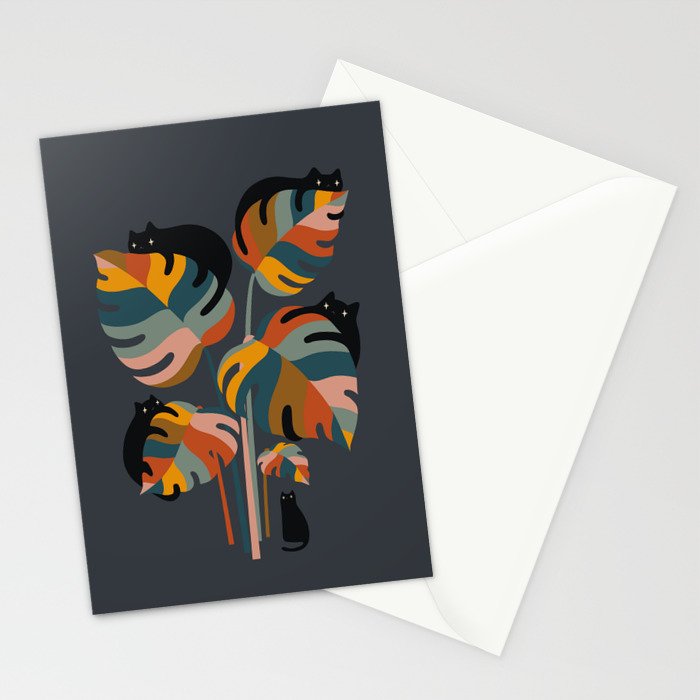 Cat and Plant 11 (Black Cats) Stationery Card Gallery Image 2