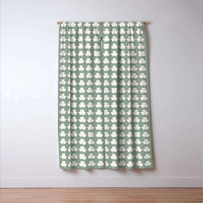 Clovers XXXVII Sage Green Botanical Pattern Window Curtain Gallery Image 3