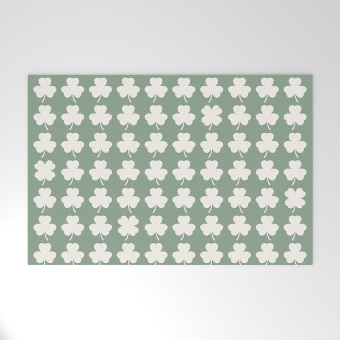 Clovers XXXVII Sage Green Botanical Pattern Welcome Mat Gallery Image 1