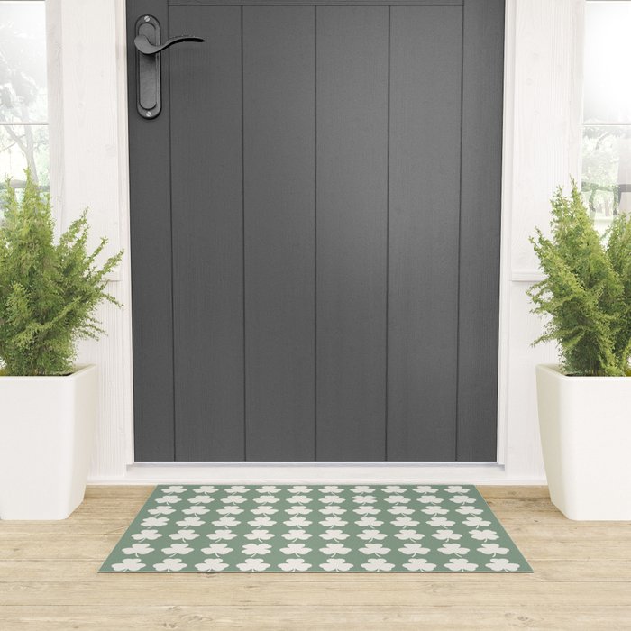 Clovers XXXVII Sage Green Botanical Pattern Welcome Mat Gallery Image 3