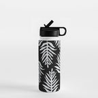 Modern Tropical Lau'ae -Monarch Fern Pattern on Black Water Bottle Gallery Image 1