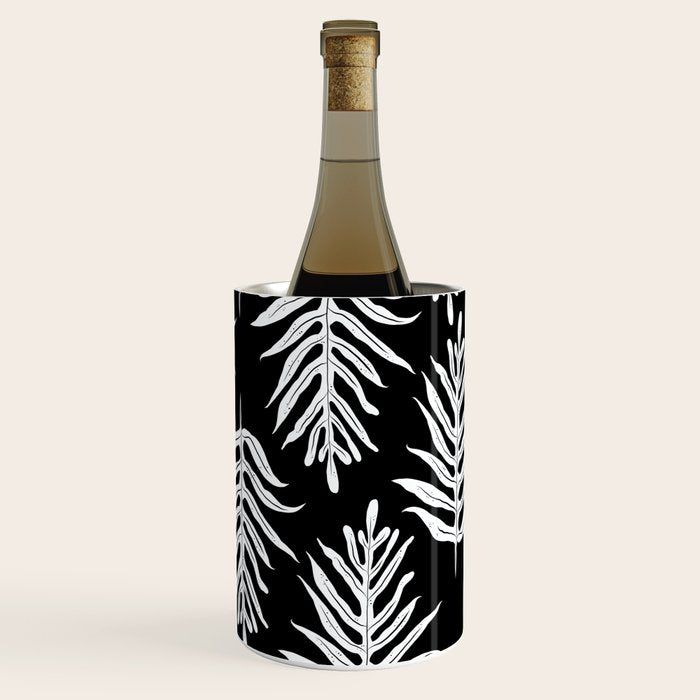 Modern Tropical Lau'ae -Monarch Fern Pattern on Black Wine Chiller Gallery Image 1