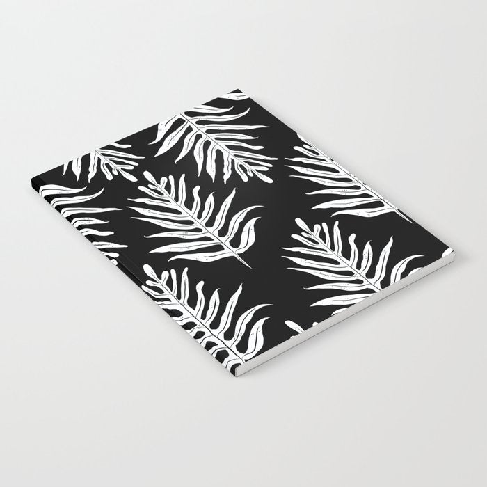 Modern Tropical Lau'ae -Monarch Fern Pattern on Black Notebook Gallery Image 1