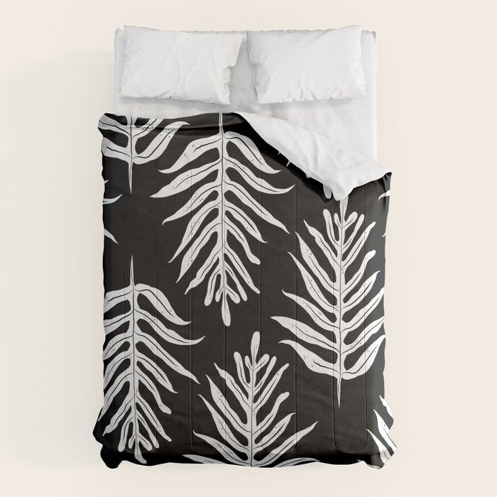 Modern Tropical Lau'ae -Monarch Fern Pattern on Black Comforter Gallery Image 1