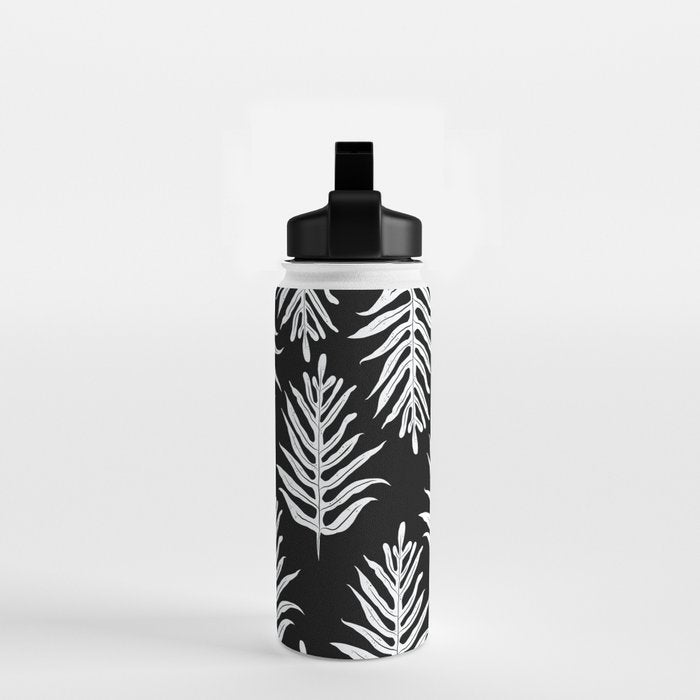 Modern Tropical Lau'ae -Monarch Fern Pattern on Black Water Bottle Gallery Image 2