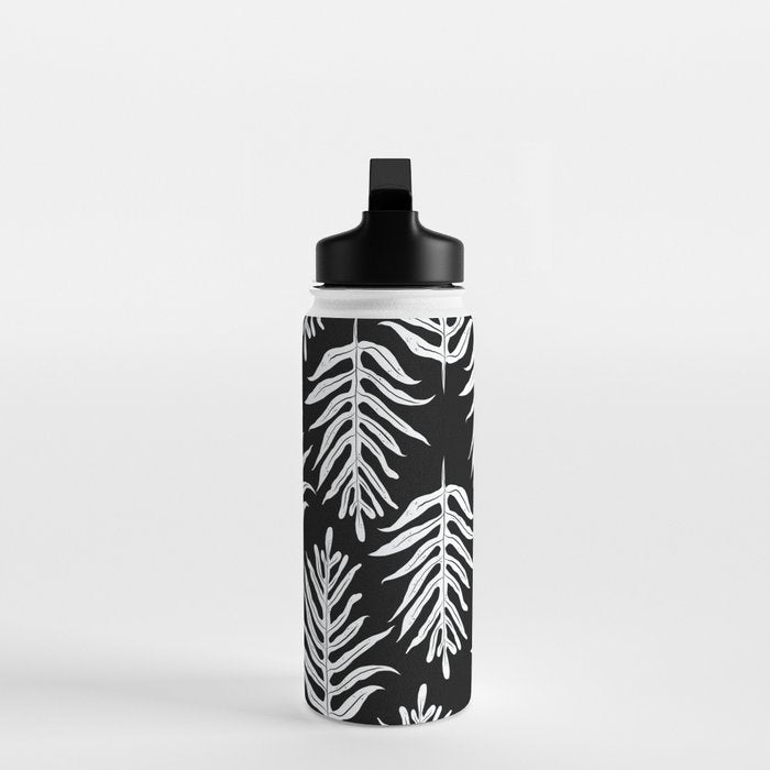 Modern Tropical Lau'ae -Monarch Fern Pattern on Black Water Bottle Gallery Image 3