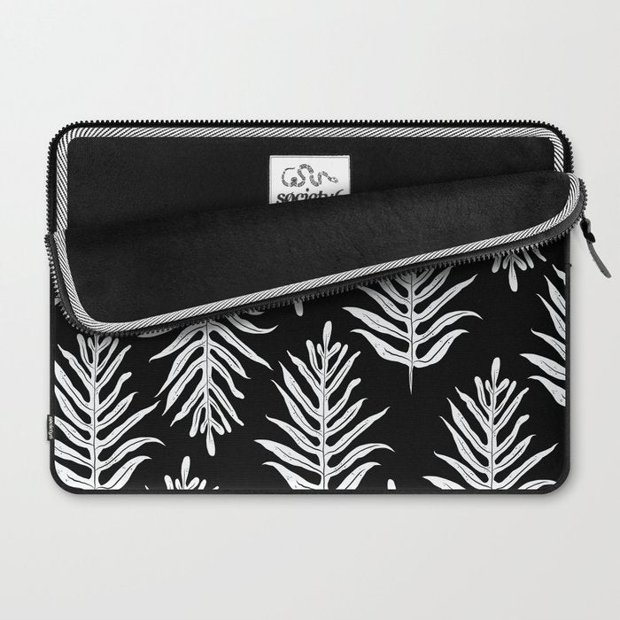 Modern Tropical Lau'ae -Monarch Fern Pattern on Black Laptop Sleeve Gallery Image 2