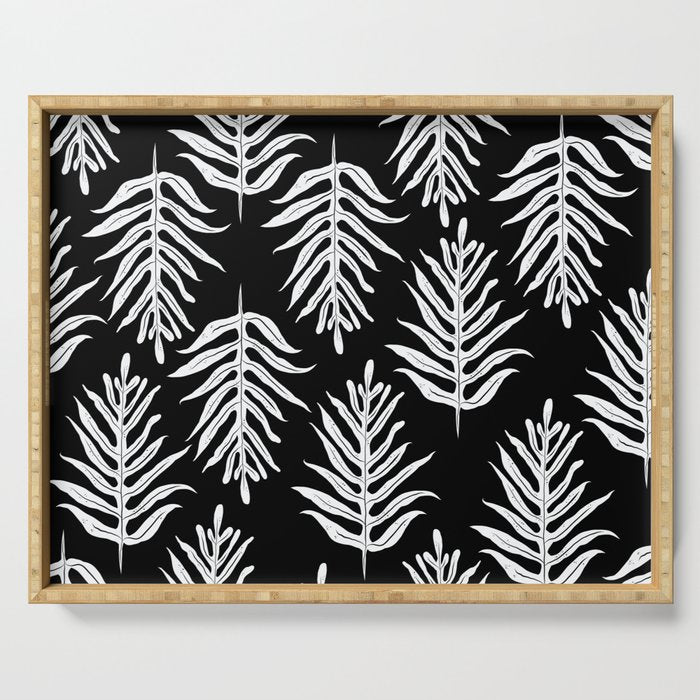 Modern Tropical Lau'ae -Monarch Fern Pattern on Black Serving Tray Gallery Image 1