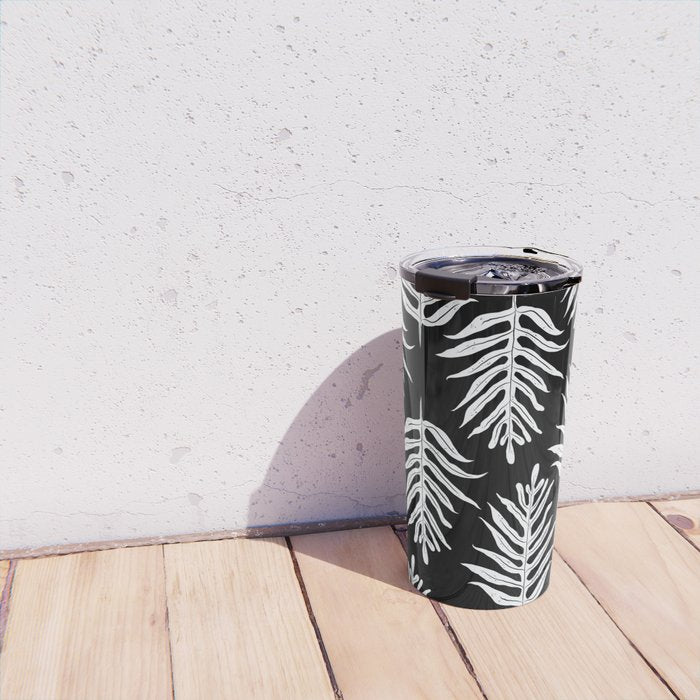 Modern Tropical Lau'ae -Monarch Fern Pattern on Black Travel Mug Gallery Image 4