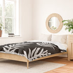 Modern Tropical Lau'ae -Monarch Fern Pattern on Black Duvet Cover Gallery Image 2