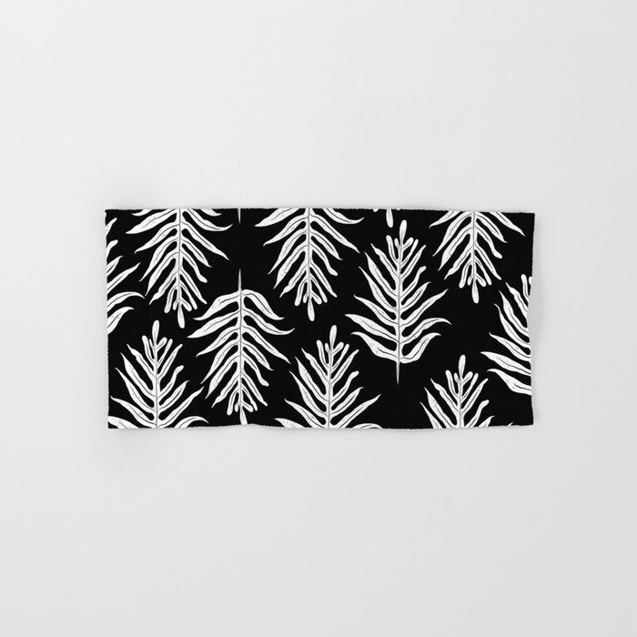 Modern Tropical Lau'ae -Monarch Fern Pattern on Black Bath Towel Gallery Image 1