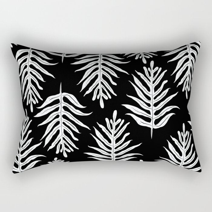 Modern Tropical Lau'ae -Monarch Fern Pattern on Black Rectangular Pillow Gallery Image 1