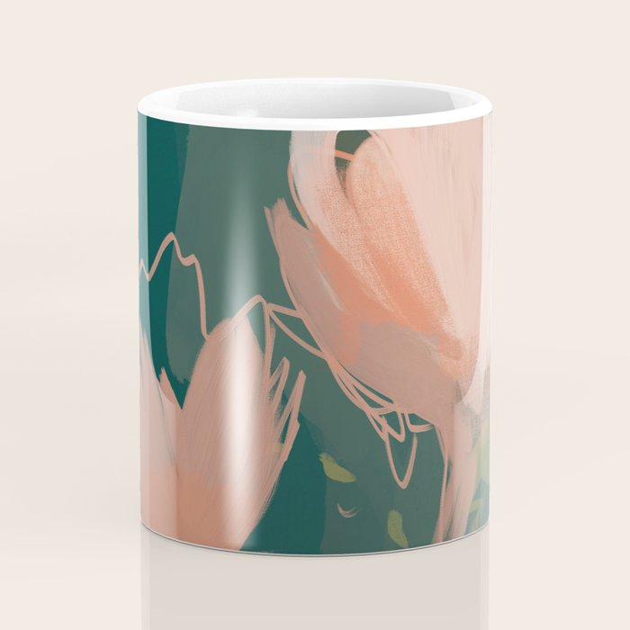 Pink Pastel Flowers On Green Canvas. Coffee Mug Gallery Image 4