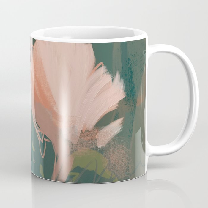 Pink Pastel Flowers On Green Canvas. Coffee Mug Gallery Image 1