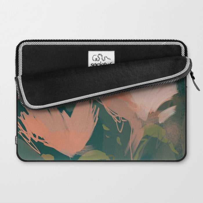Pink Pastel Flowers On Green Canvas. Laptop Sleeve Gallery Image 2