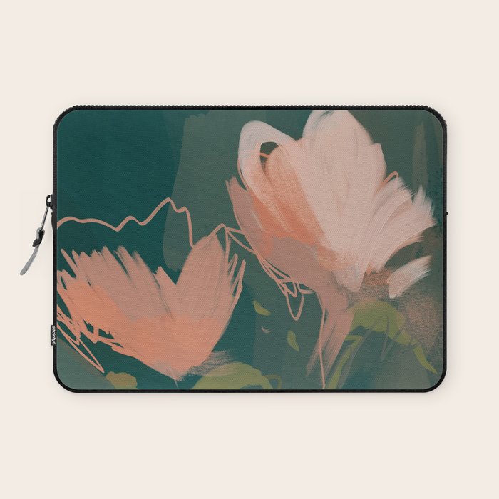 Pink Pastel Flowers On Green Canvas. Laptop Sleeve Gallery Image 1