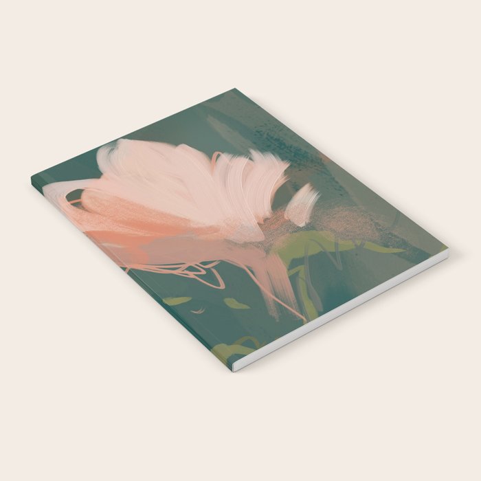 Pink Pastel Flowers On Green Canvas. Notebook Gallery Image 2