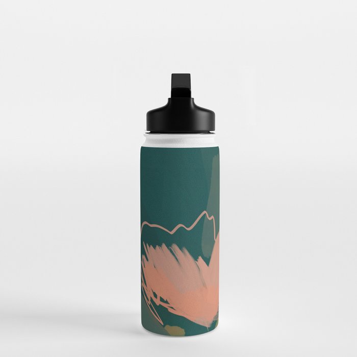 Pink Pastel Flowers On Green Canvas. Water Bottle Gallery Image 3