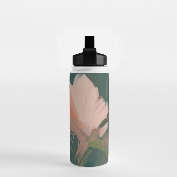 Pink Pastel Flowers On Green Canvas. Water Bottle Gallery Image 2