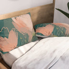 Pink Pastel Flowers On Green Canvas. Pillow Sham Gallery Image 2