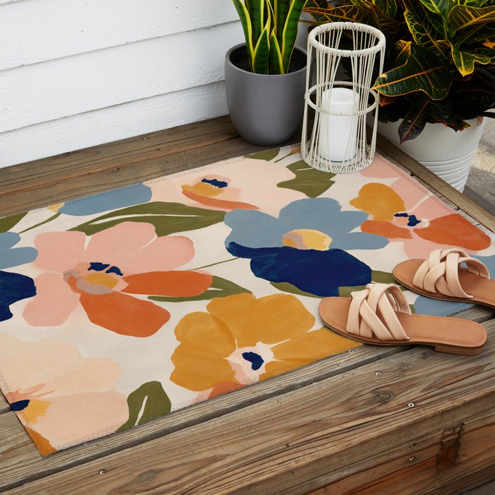 Soft Abstract Floral Garden II Outdoor Rug Gallery Image 2