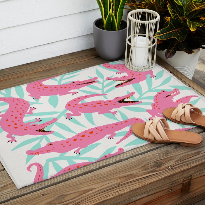 Alligator Collection â Pink & Turquoise Palette Outdoor Rug Gallery Image 2