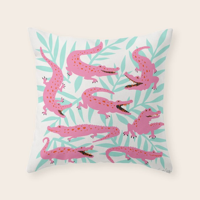 Alligator Collection - Pink & Turquoise Palette Throw Pillow Gallery Image 1