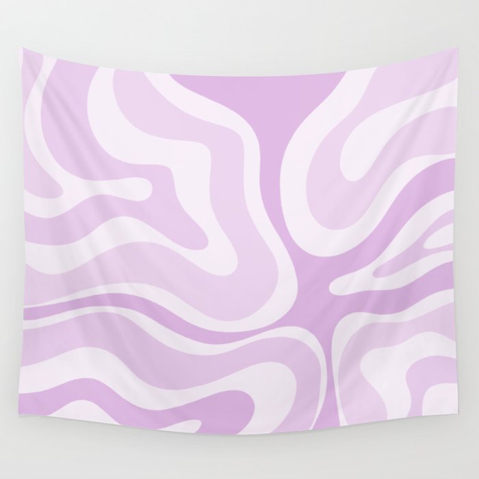 Modern Retro Liquid Swirl Abstract in Light Lilac Wall Tapestry Gallery Image 4