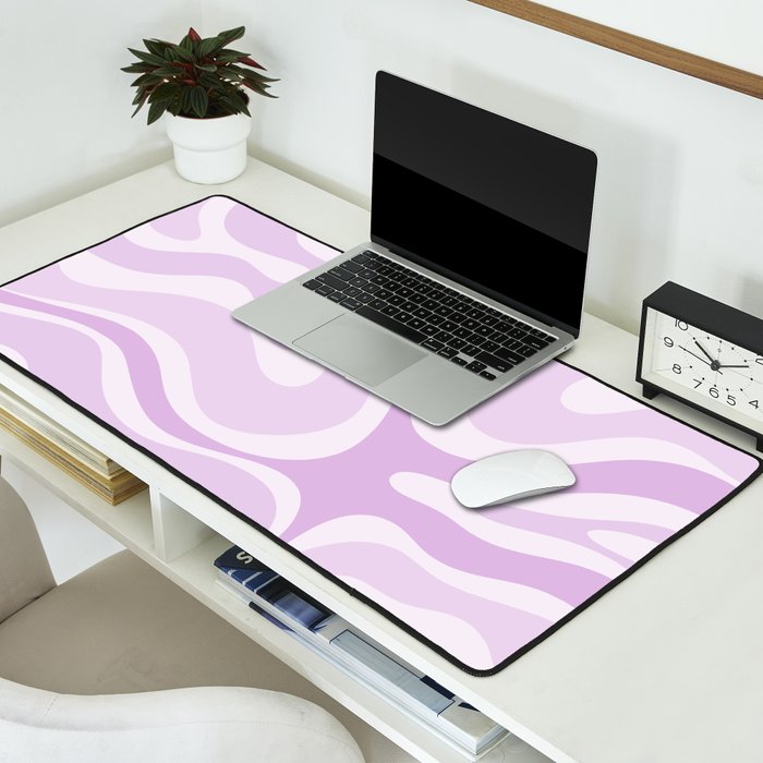 Modern Retro Liquid Swirl Abstract in Light Lilac Desk Mat Gallery Image 2
