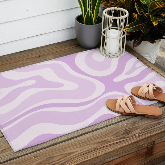 Modern Retro Liquid Swirl Abstract in Light Lilac Outdoor Rug Gallery Image 2