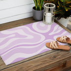 Modern Retro Liquid Swirl Abstract in Light Lilac Outdoor Rug Gallery Image 2
