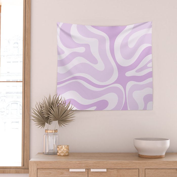 Modern Retro Liquid Swirl Abstract in Light Lilac Wall Tapestry Gallery Image 2