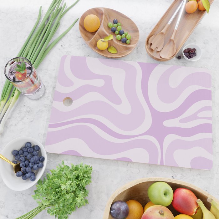Modern Retro Liquid Swirl Abstract in Light Lilac Cutting Board Gallery Image 2