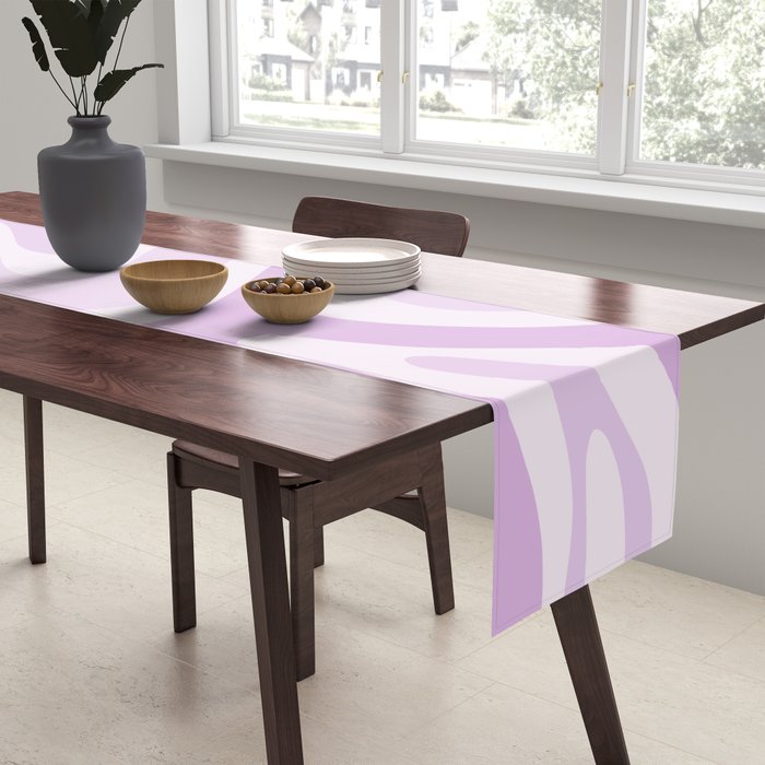 Modern Retro Liquid Swirl Abstract in Light Lilac Table Runner Gallery Image 2