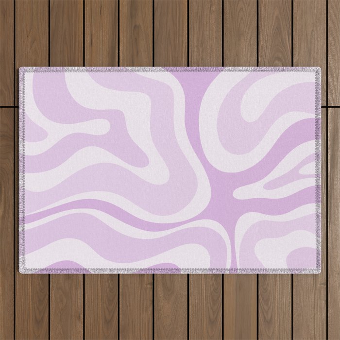 Modern Retro Liquid Swirl Abstract in Light Lilac Outdoor Rug Gallery Image 1