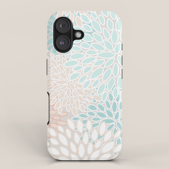 Floral Prints, Soft, Peach and Teal, Modern Print Art iPhone Case Gallery Image 1