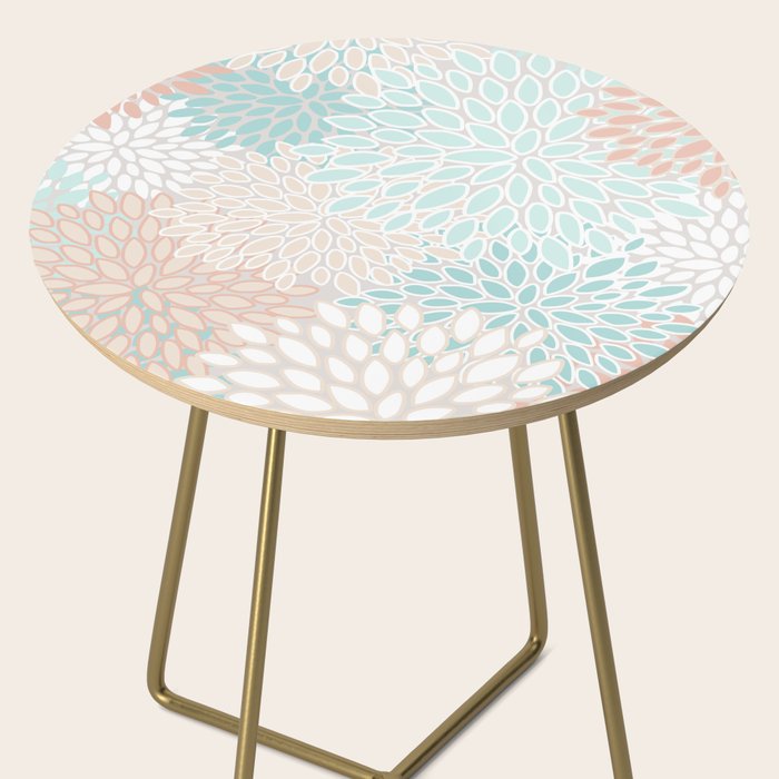 Floral Prints, Soft, Peach and Teal, Modern Print Art Side Table Gallery Image 2