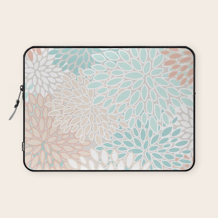 Floral Prints, Soft, Peach and Teal, Modern Print Art Laptop Sleeve Gallery Image 1