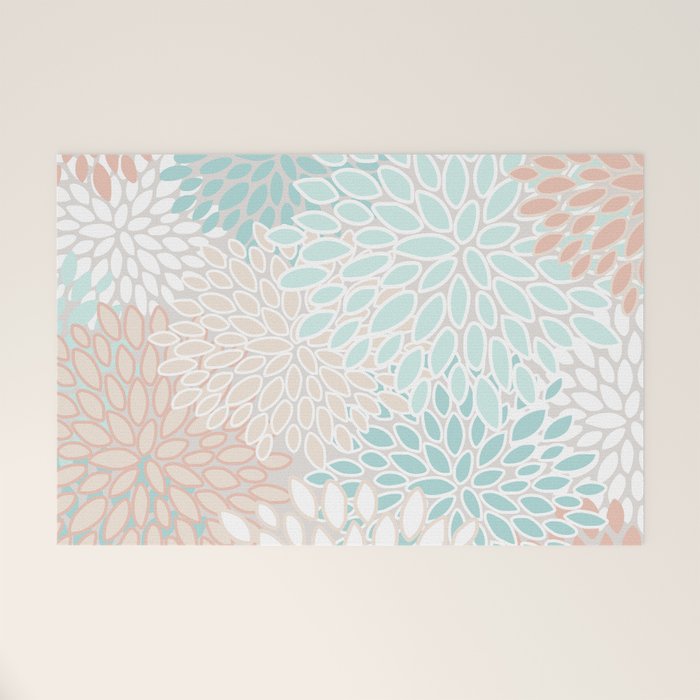 Floral Prints, Soft, Peach and Teal, Modern Print Art Welcome Mat Gallery Image 1