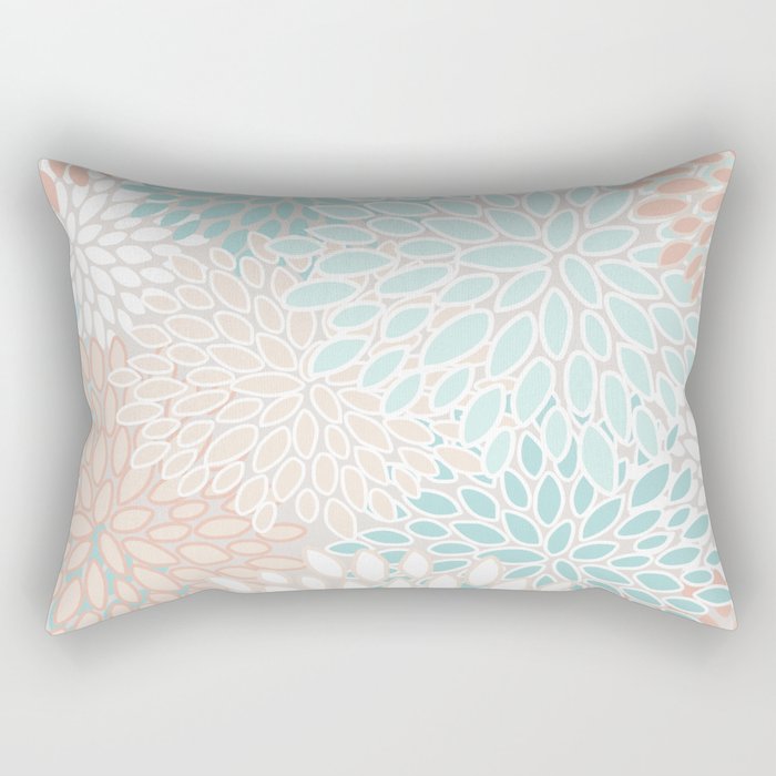 Floral Prints, Soft, Peach and Teal, Modern Print Art Rectangular Pillow Gallery Image 2